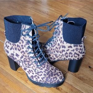 Leopard Print Lace-Up Ankle Boots